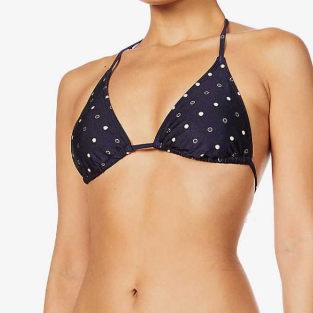 NWT Ted Baker Dahleya Navy Polka-Dot Triangle Bikini Top, Navy and Gold